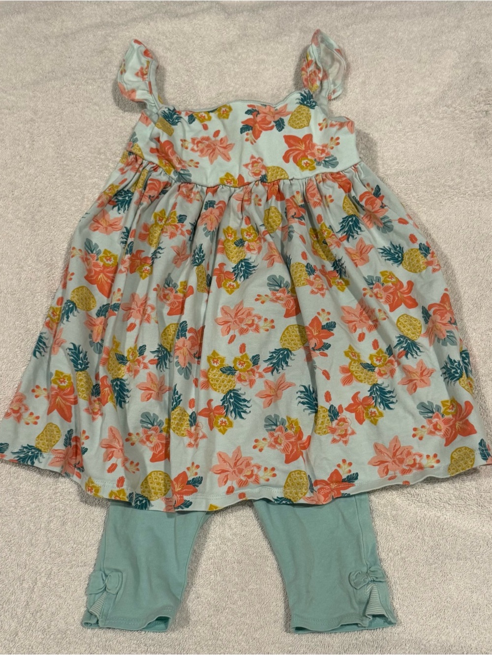 Sigrid Olsen Aqua Floral Pineapple Dress & Zara Aqua Leggings 2T